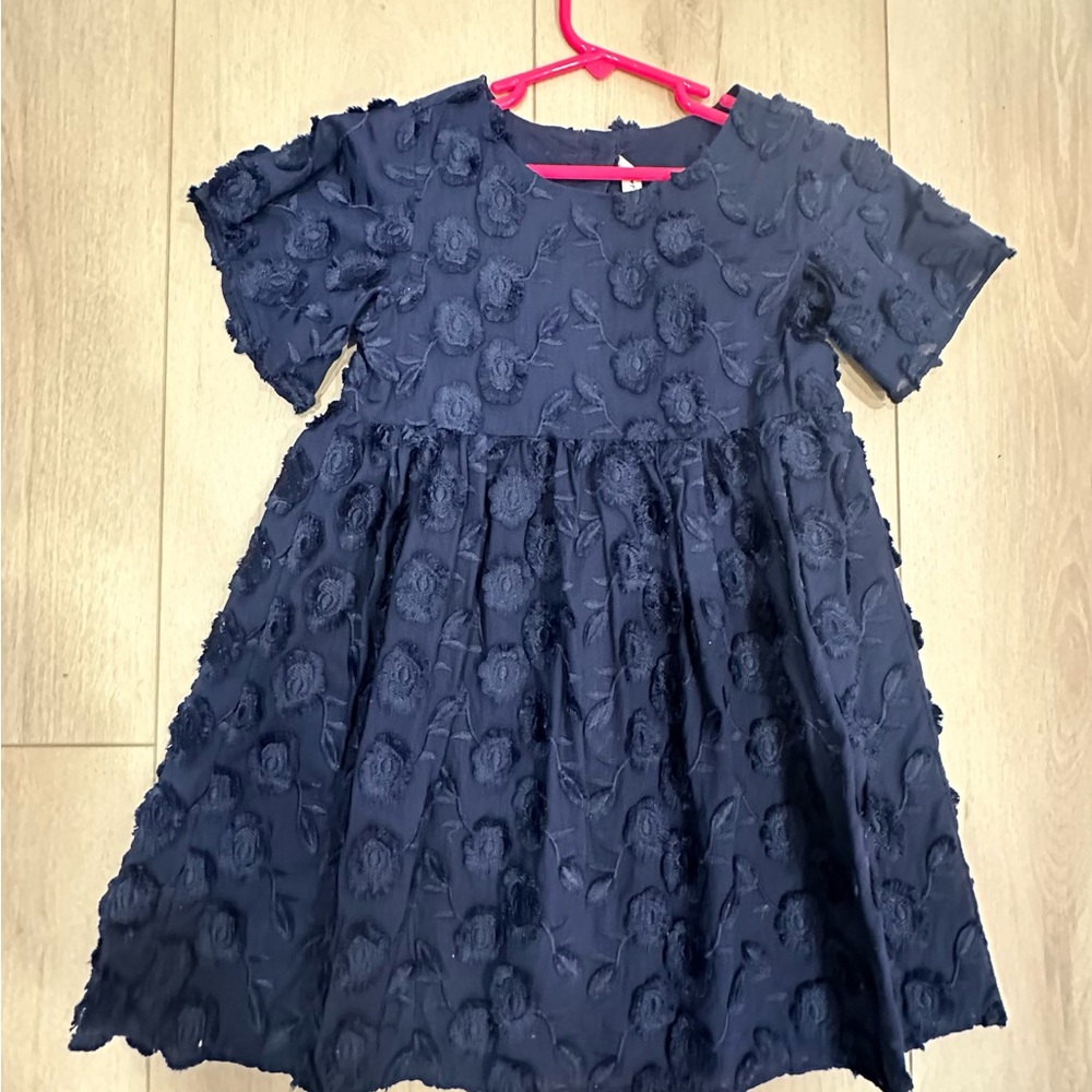 Janie and Jack Navy Textured Floral Appliqué Dress